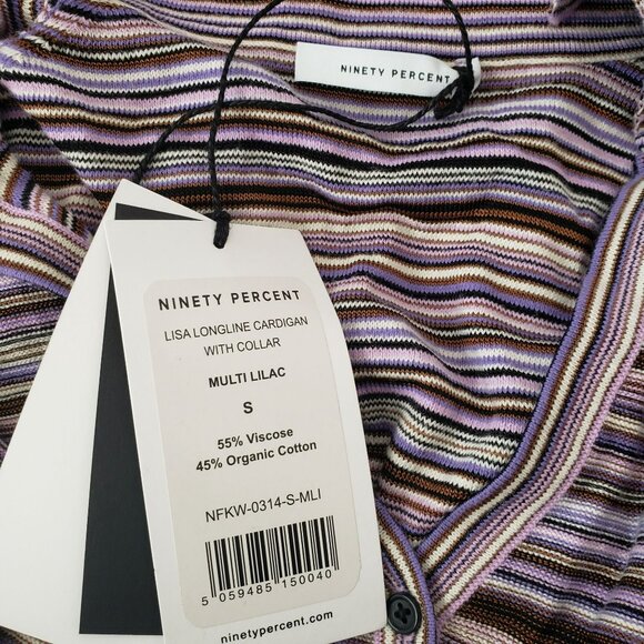NEW Ninety-Percent Long Line Cardigan Purple Stripe Duster Cotton Sustainable - Picture 6 of 14